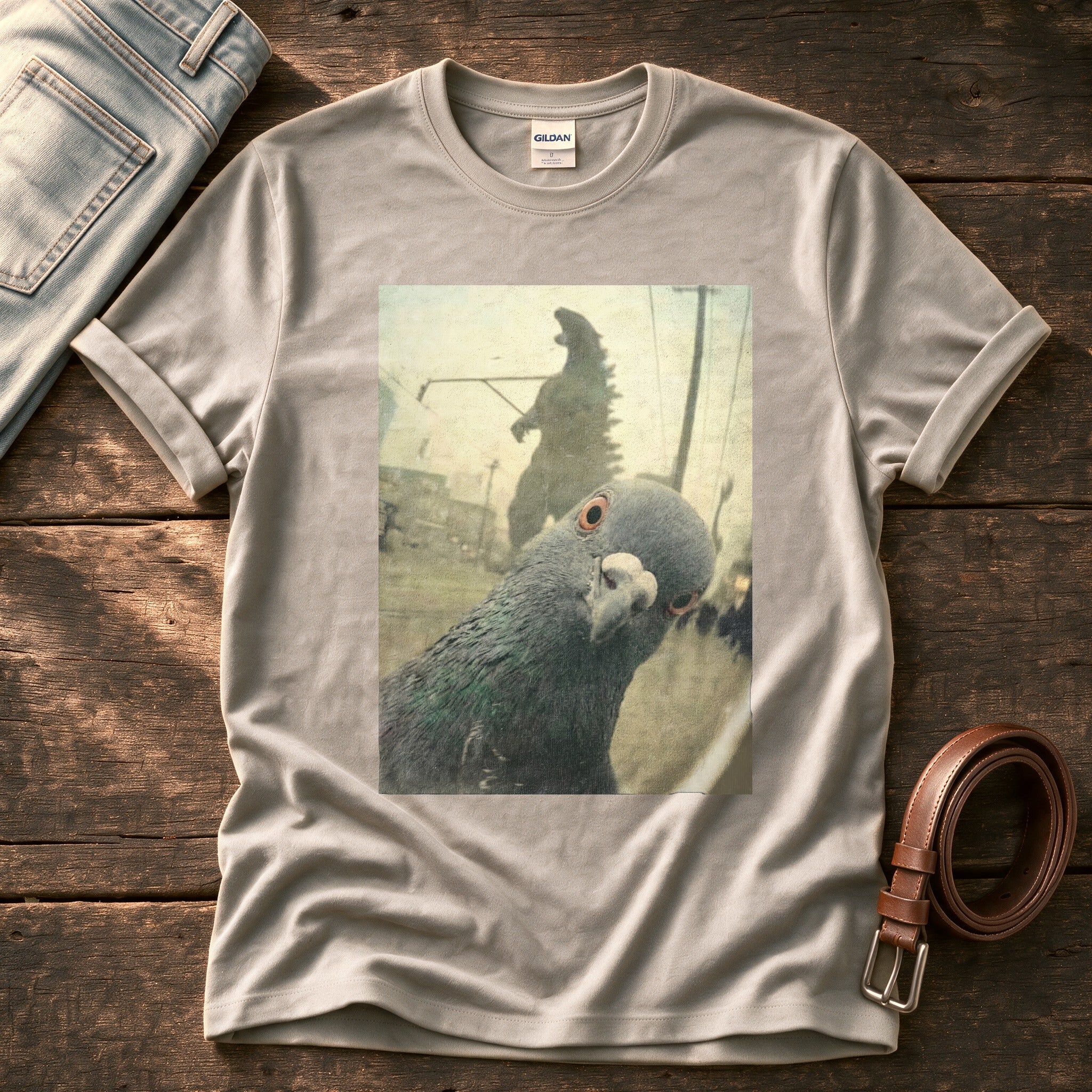 Pigeon Selfie 4 — Stone Comfort Colors tee