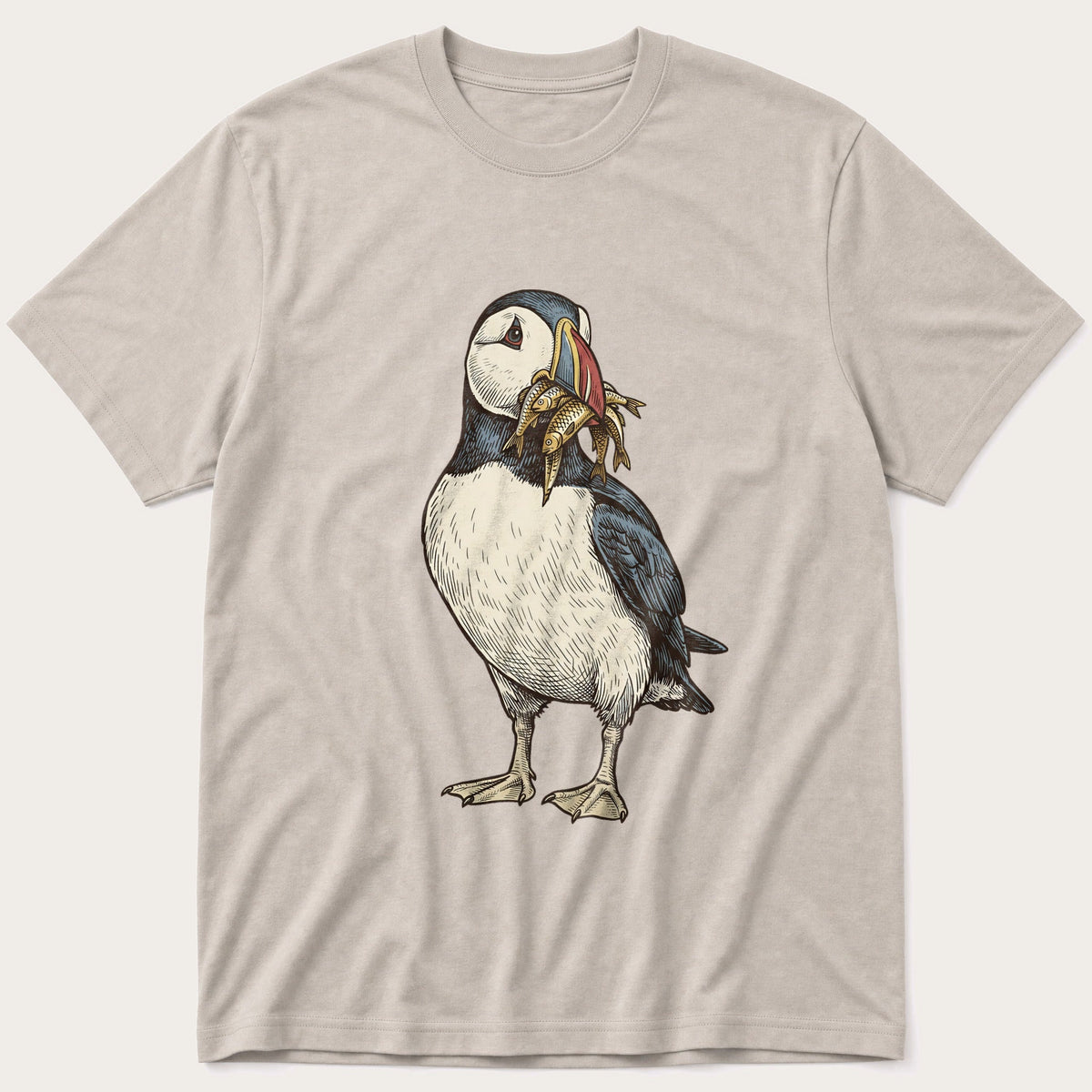 Puffin And Fish 12 — Stone T-Shirt