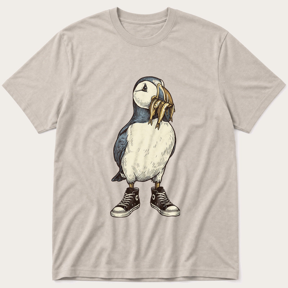 Puffin And Fish 77 — Stone T-Shirt