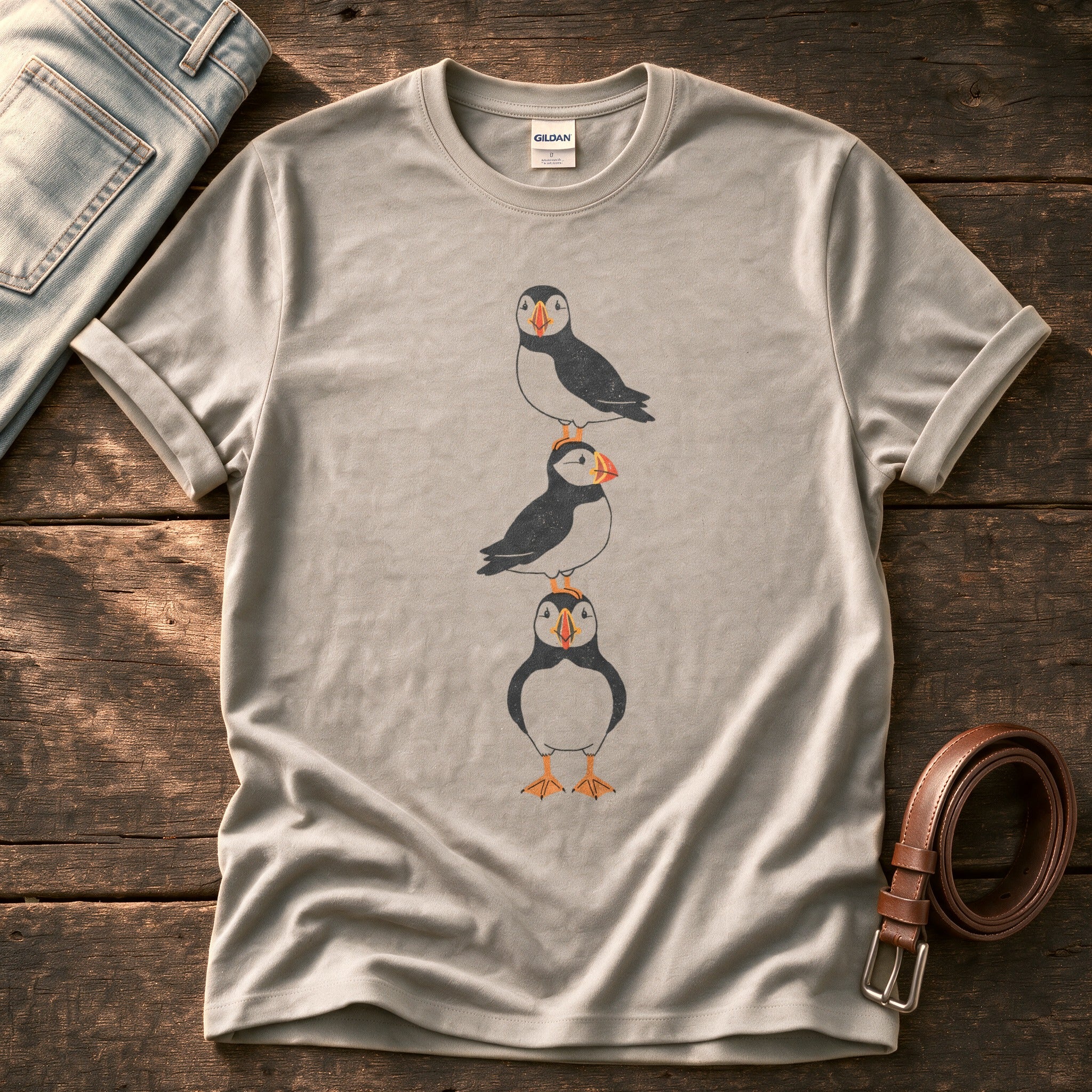 Puffin Stack 4 — Stone Comfort Colors tee