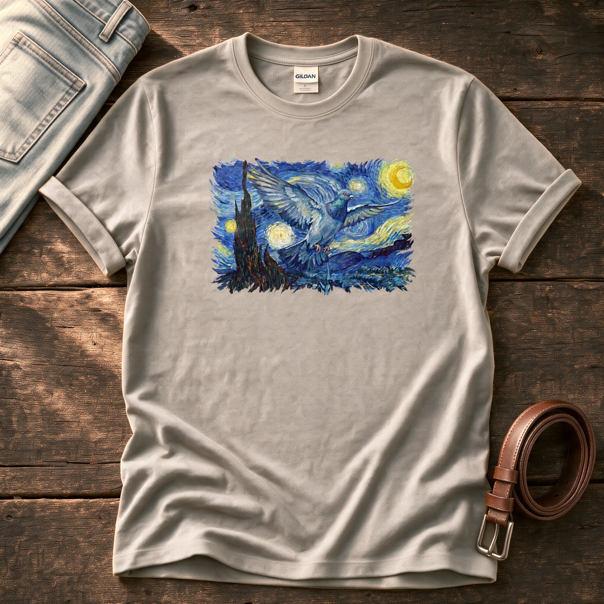 Starry Night Pigeon — Stone Comfort Colors tee