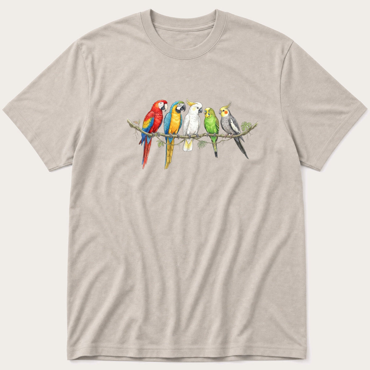 Tropic Birds On Branch — Stone T-Shirt