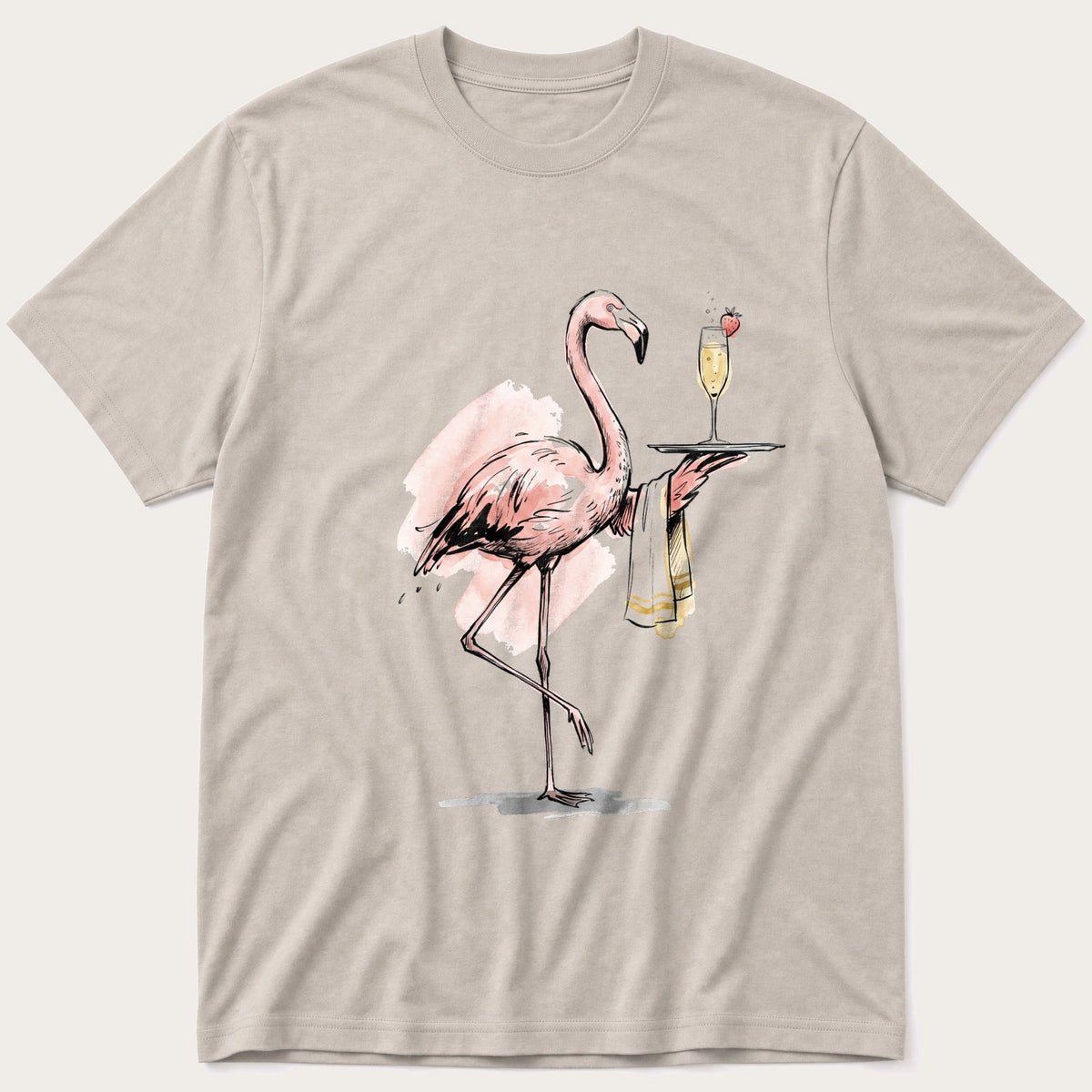 Waiter Flamingo — Stone T-Shirt