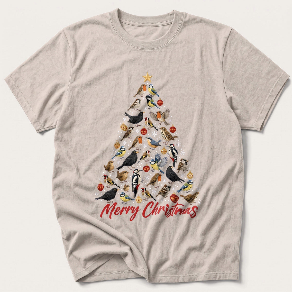 Winter Bird Christmas Tree — Stone T-Shirt