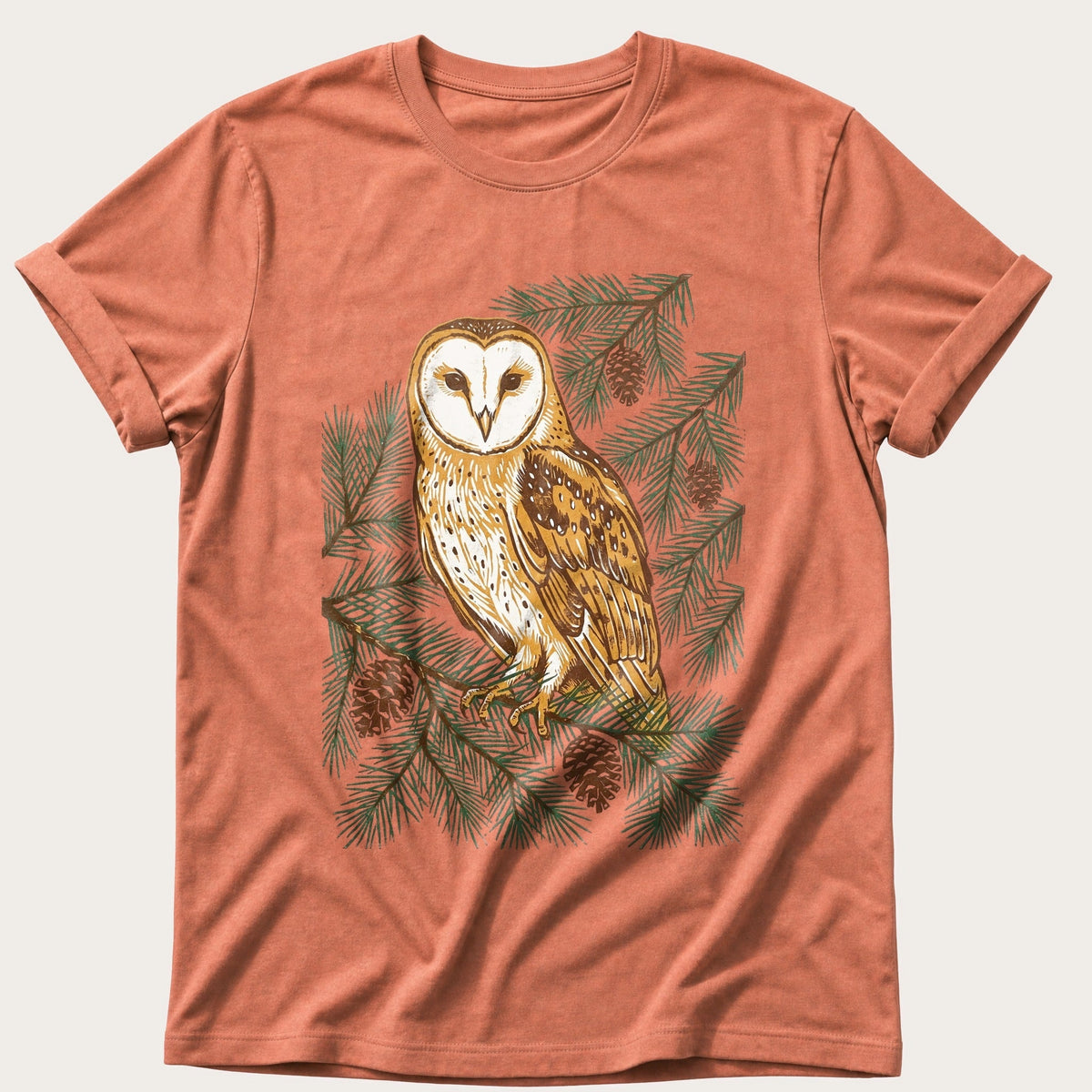 Barn Owl In The Pines — Terracotta Comfort Colors tee