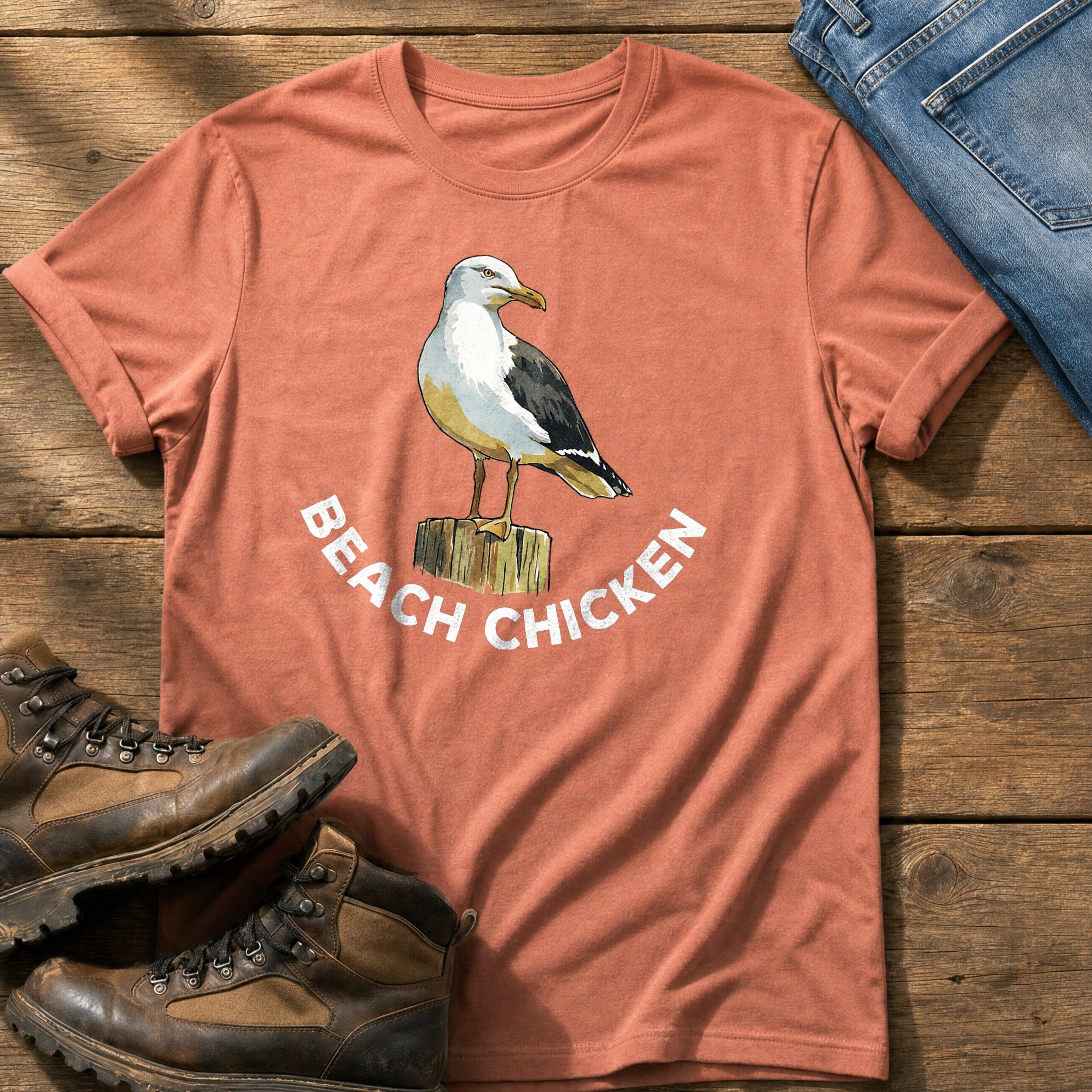 Beach Chicken 12 — Terracotta Comfort Colors tee