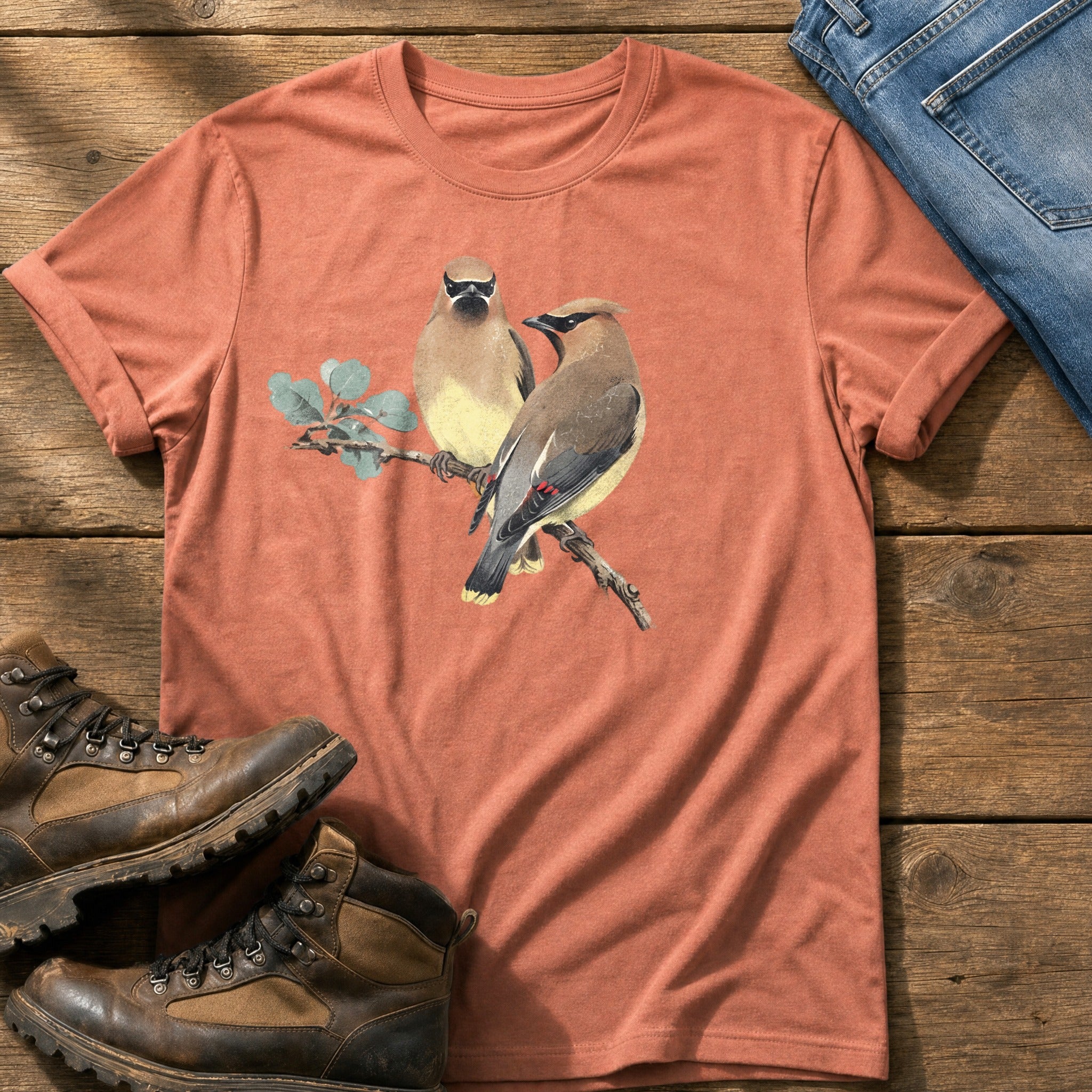 Cedar Waxwing On A Branch — Terracotta Comfort Colors tee