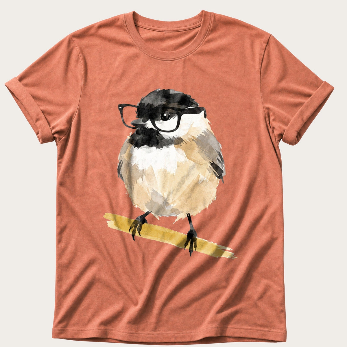 Chickadee In Glasses — Terracotta Comfort Colors tee