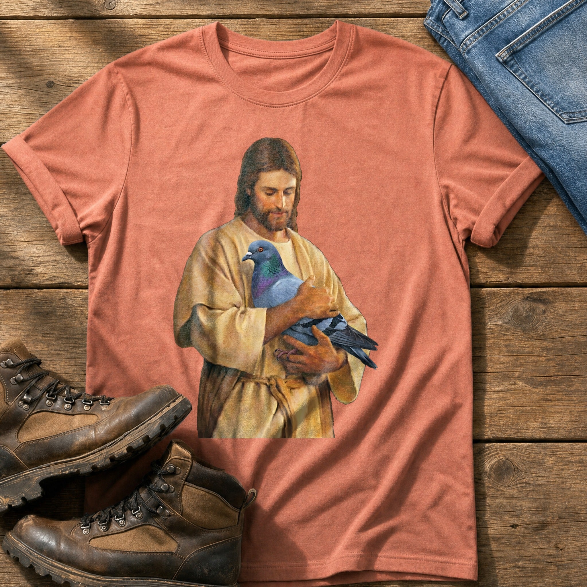 Christ With Pigeon 4 — Terracotta Comfort Colors tee