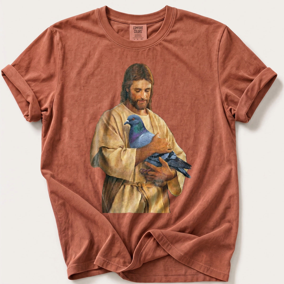 Christ With Pigeon 4 — Terracotta Comfort Colors tee