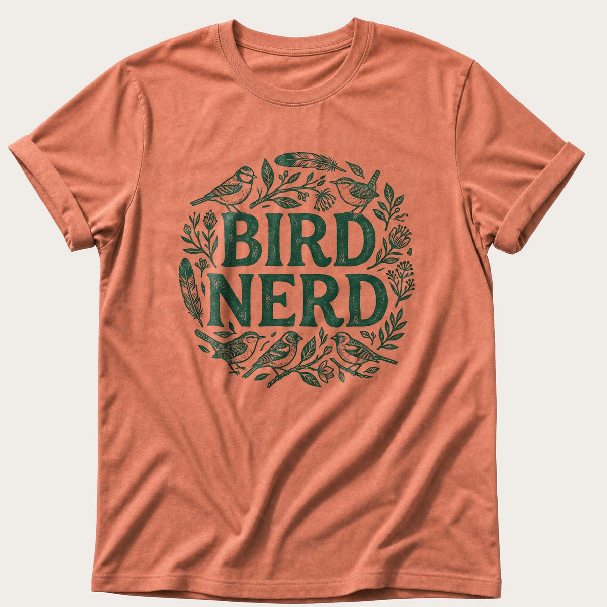 Floral Bird Nerd — Terracotta Comfort Colors tee