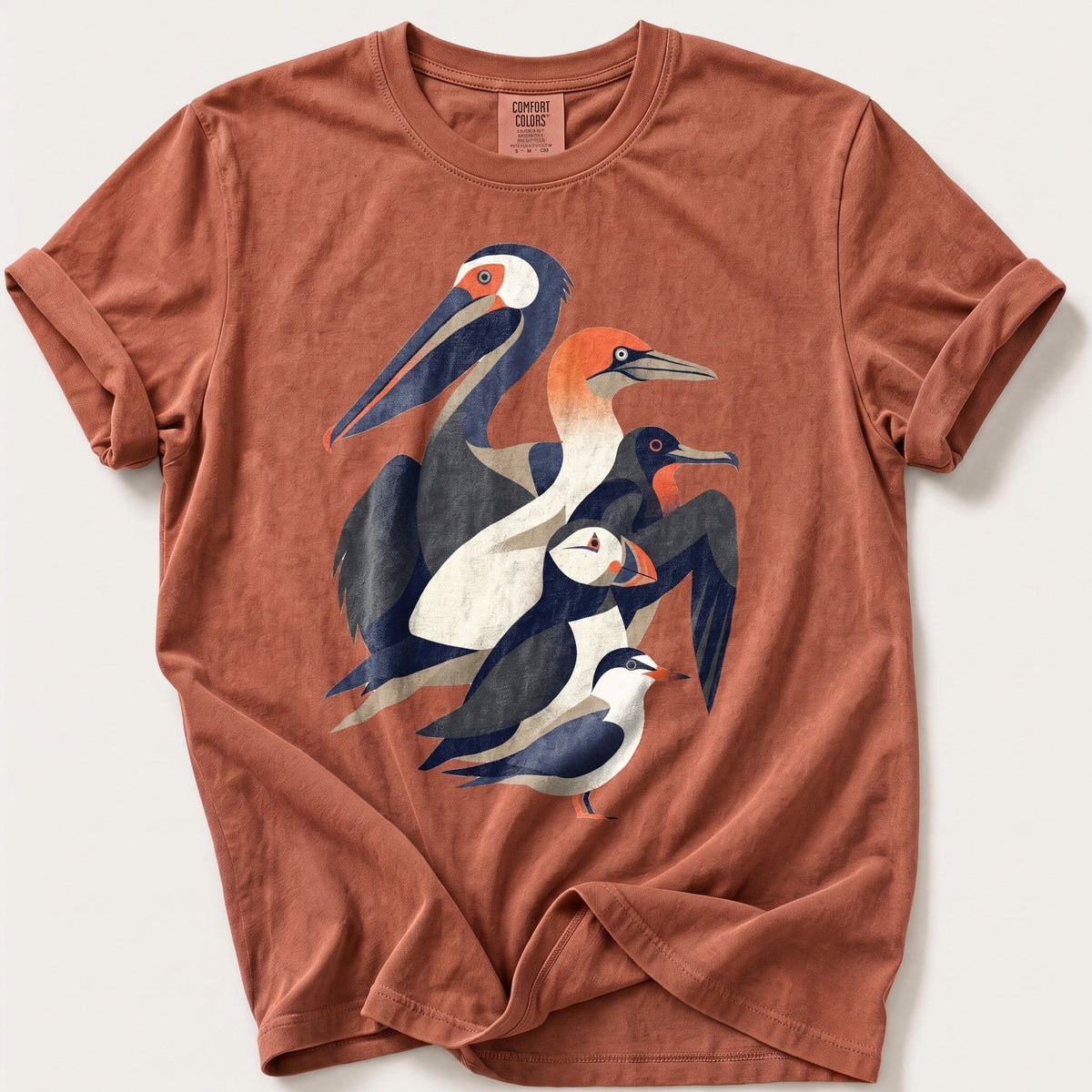 Seabird Breeds 55 — Terracotta Comfort Colors tee