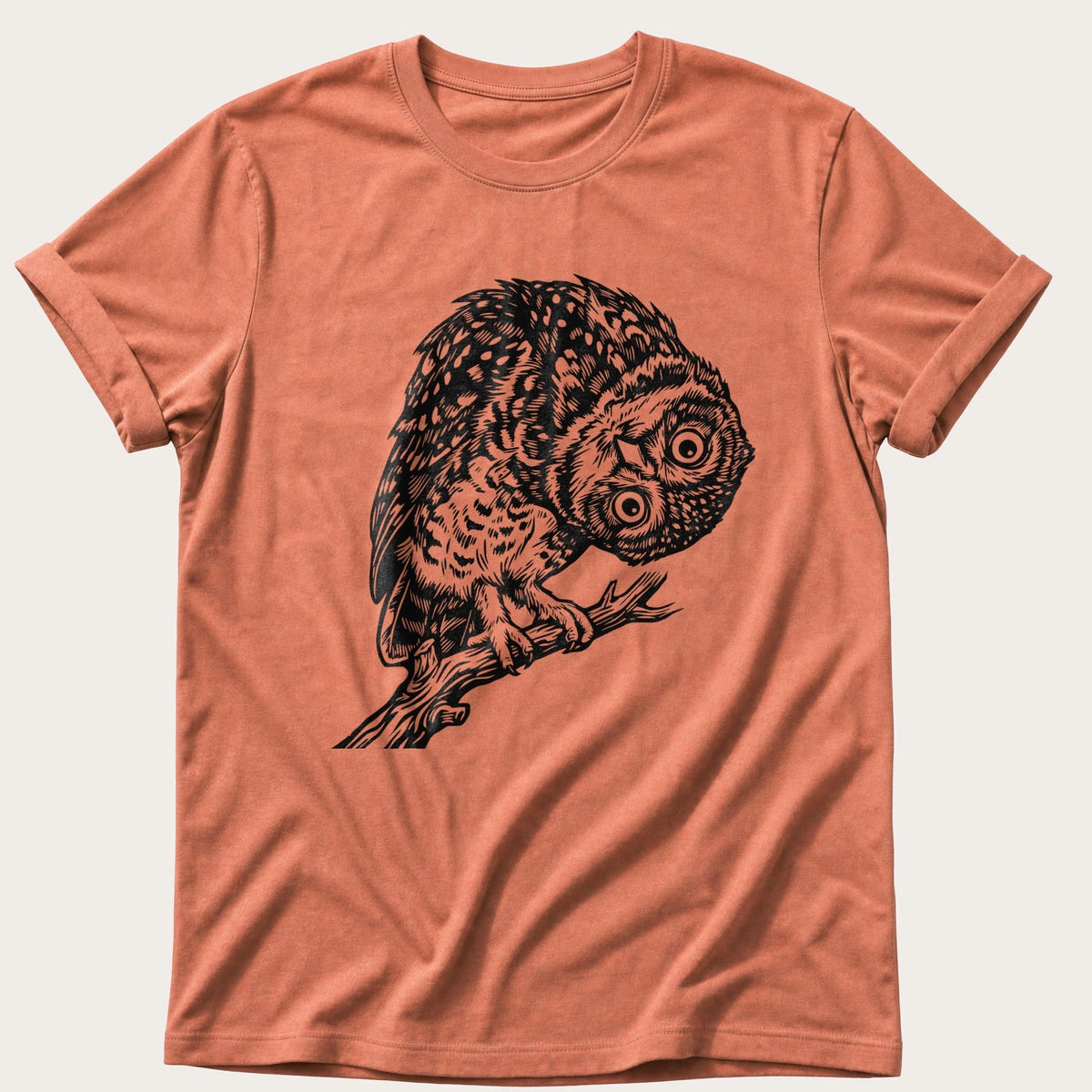 Tilted Head Owl 11 — Terracotta Comfort Colors tee