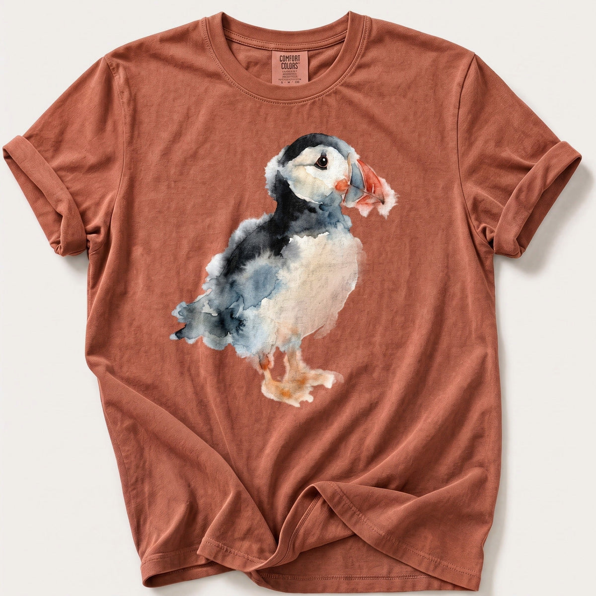 Watercolour Puffin — Terracotta Comfort Colors tee