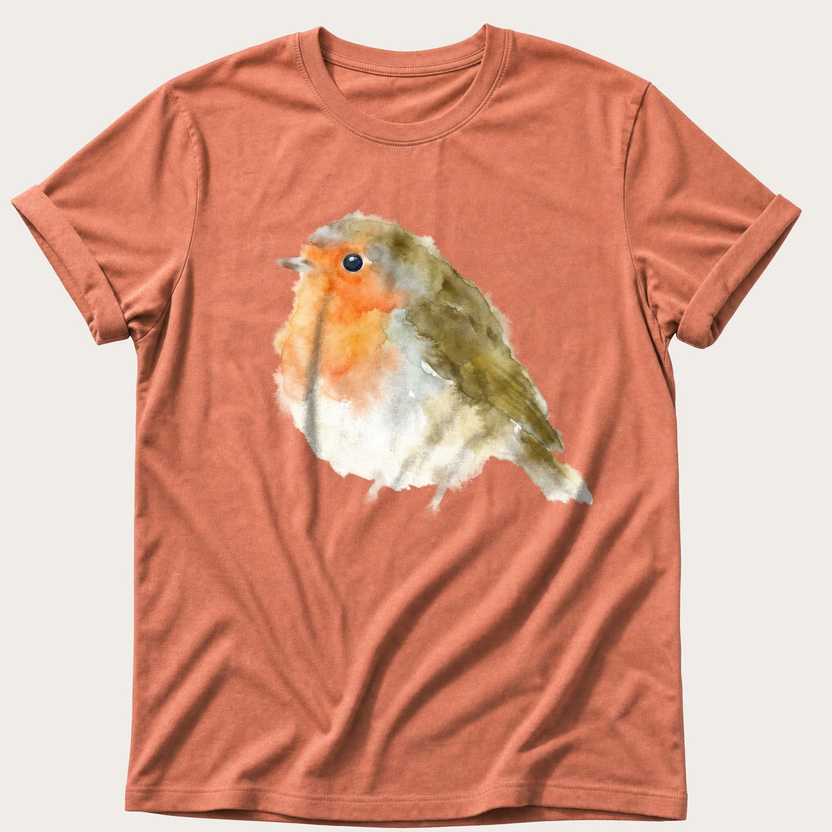 Watercolour Robin — Terracotta Comfort Colors tee