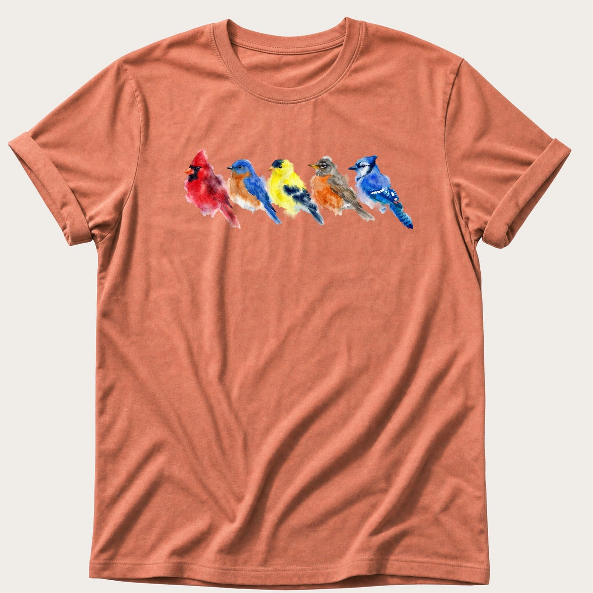 Watercolour Wild Birds — Terracotta Comfort Colors tee