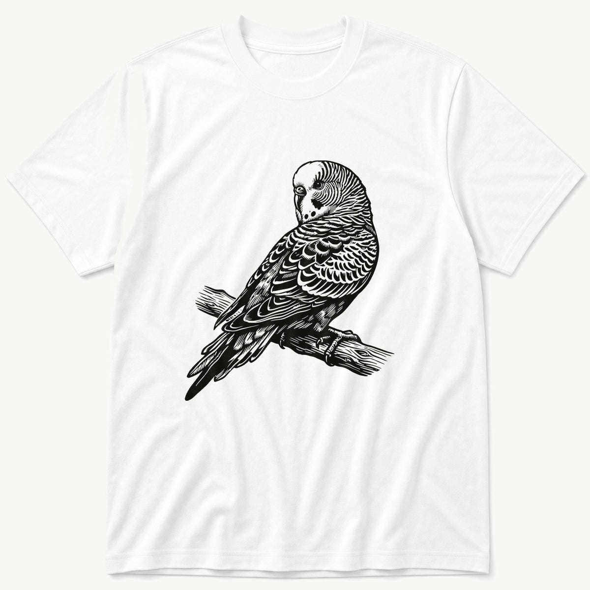 Budgie On Branch 43 — White T-Shirt