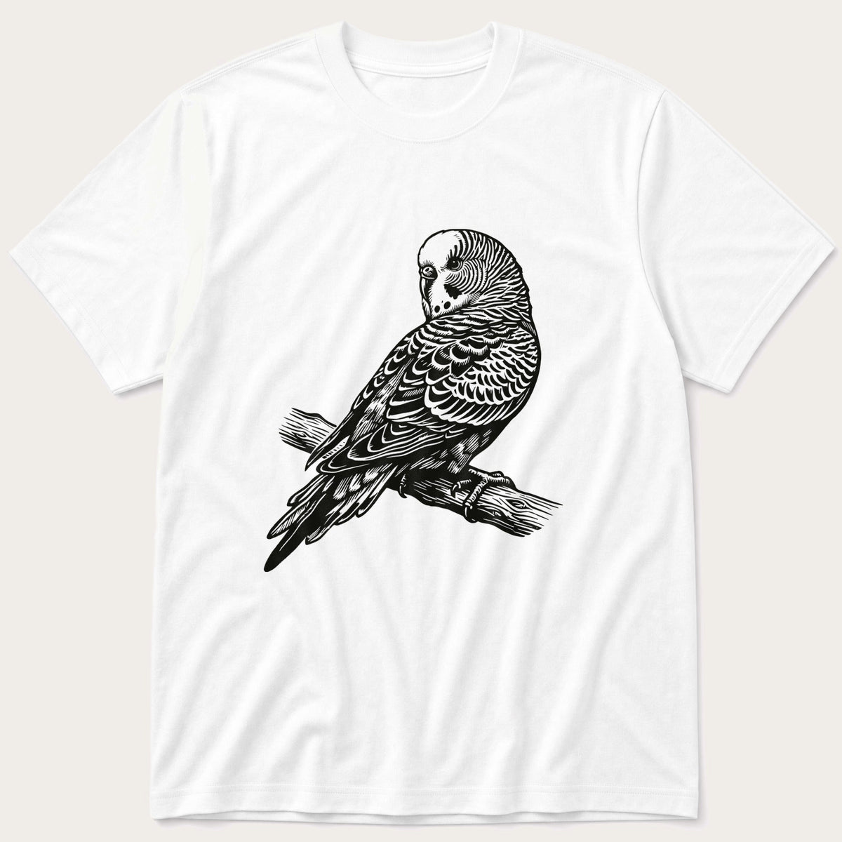 Budgie On Branch 43 — White T-Shirt