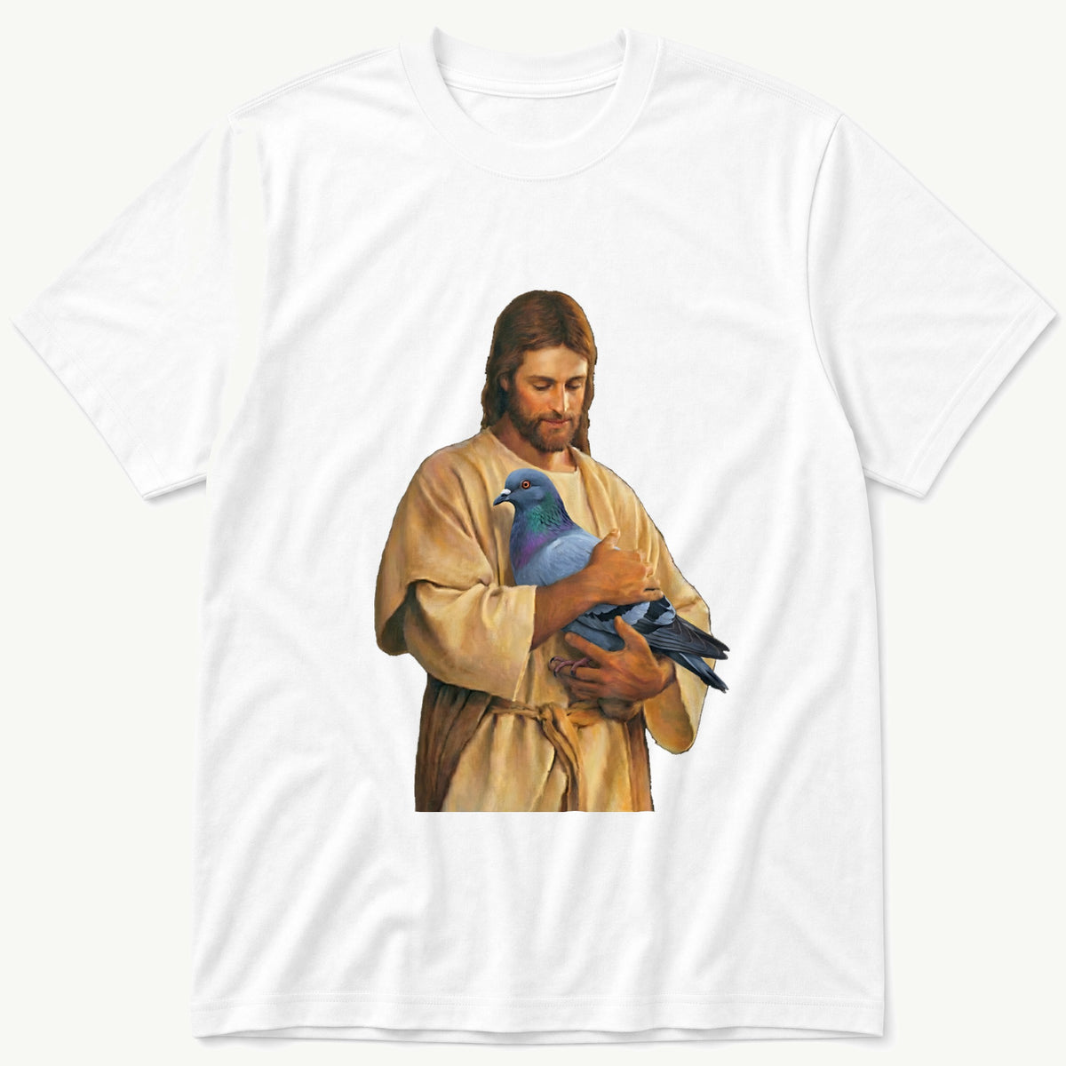 Christ With Pigeon 4 — White T-Shirt