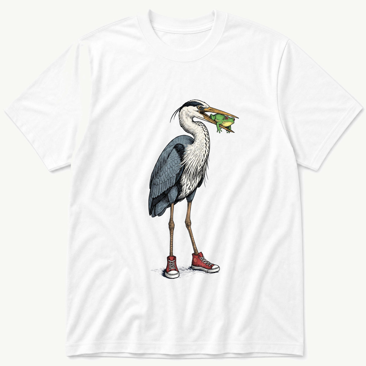Crane With Frog 5 — White T-Shirt