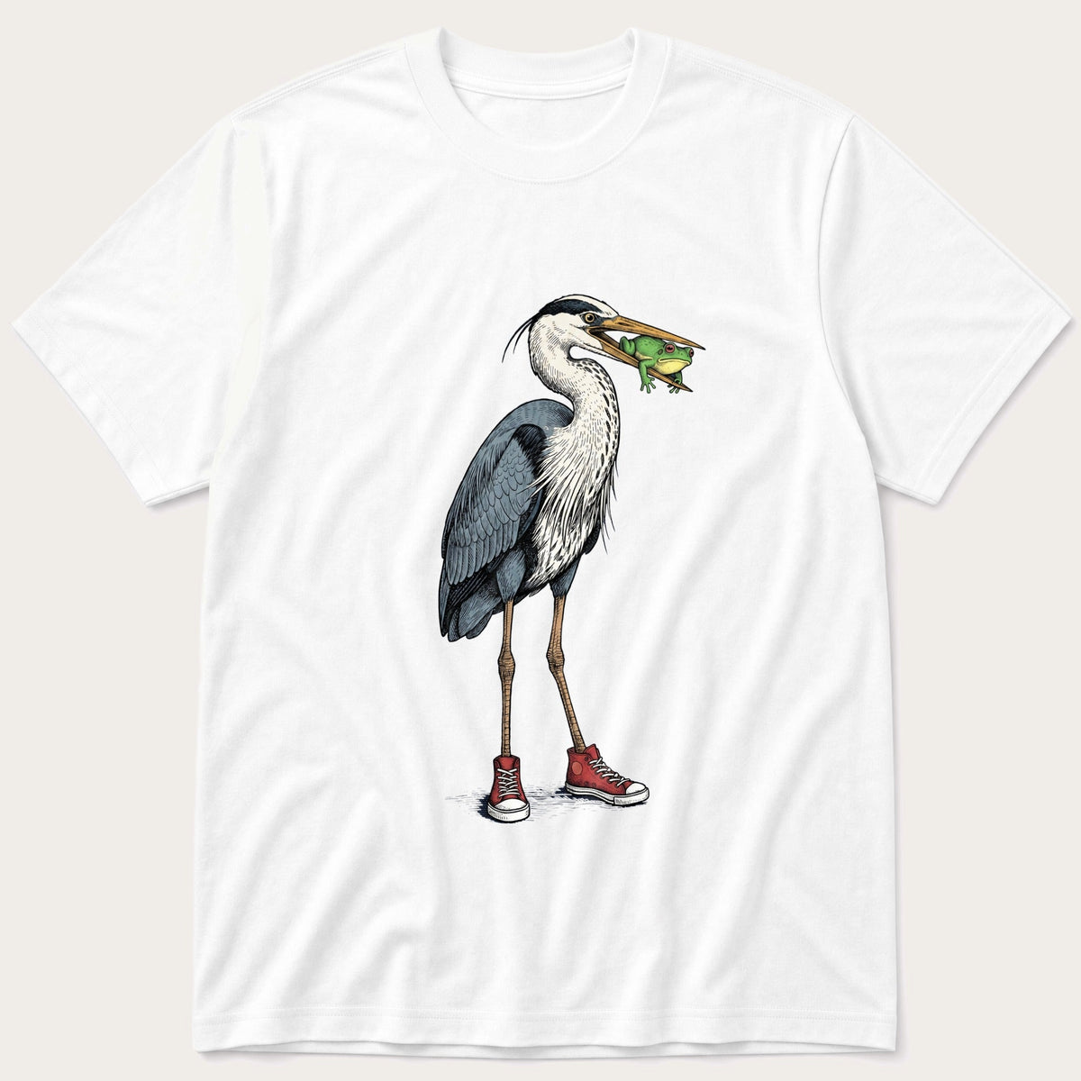 Crane With Frog 5 — White T-Shirt