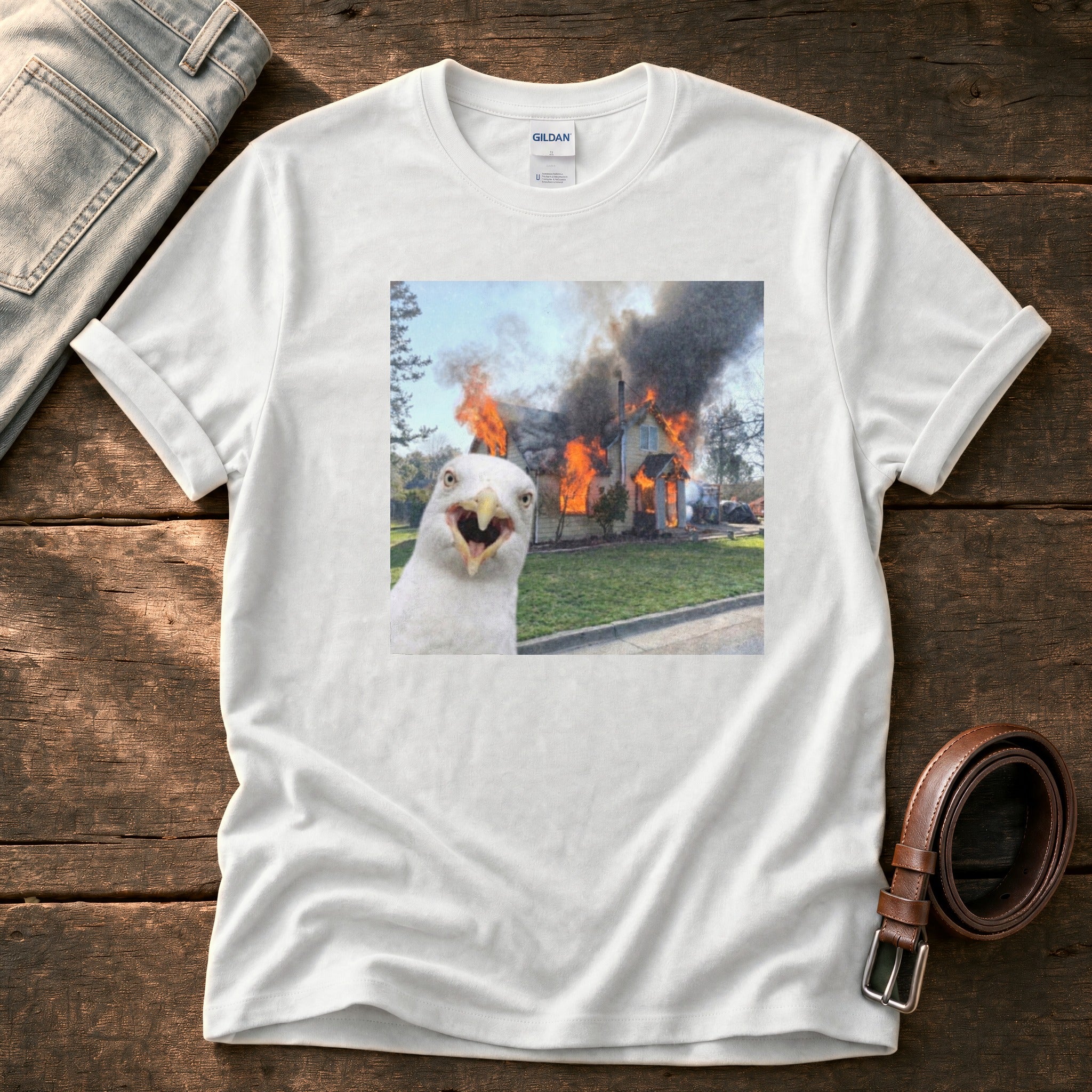 Disaster Seagull 4 — White Comfort Colors tee