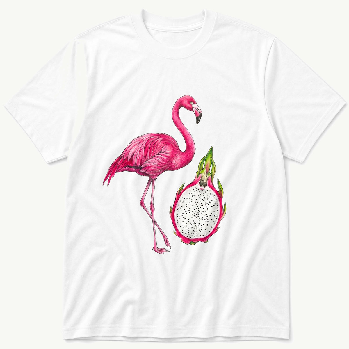 Flamingo Dragon Fruit — White T-Shirt