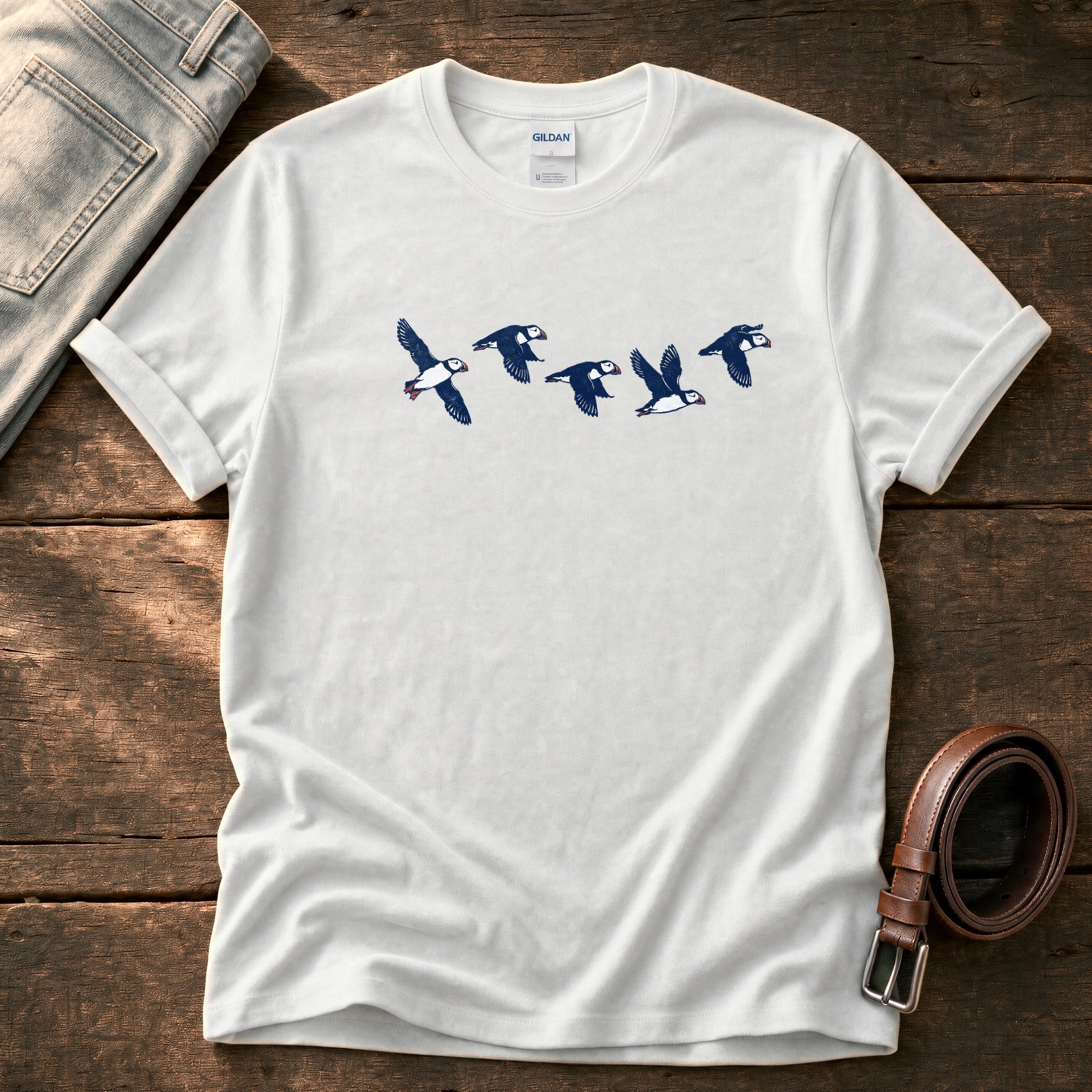 Flying Puffins 5 — White Comfort Colors tee