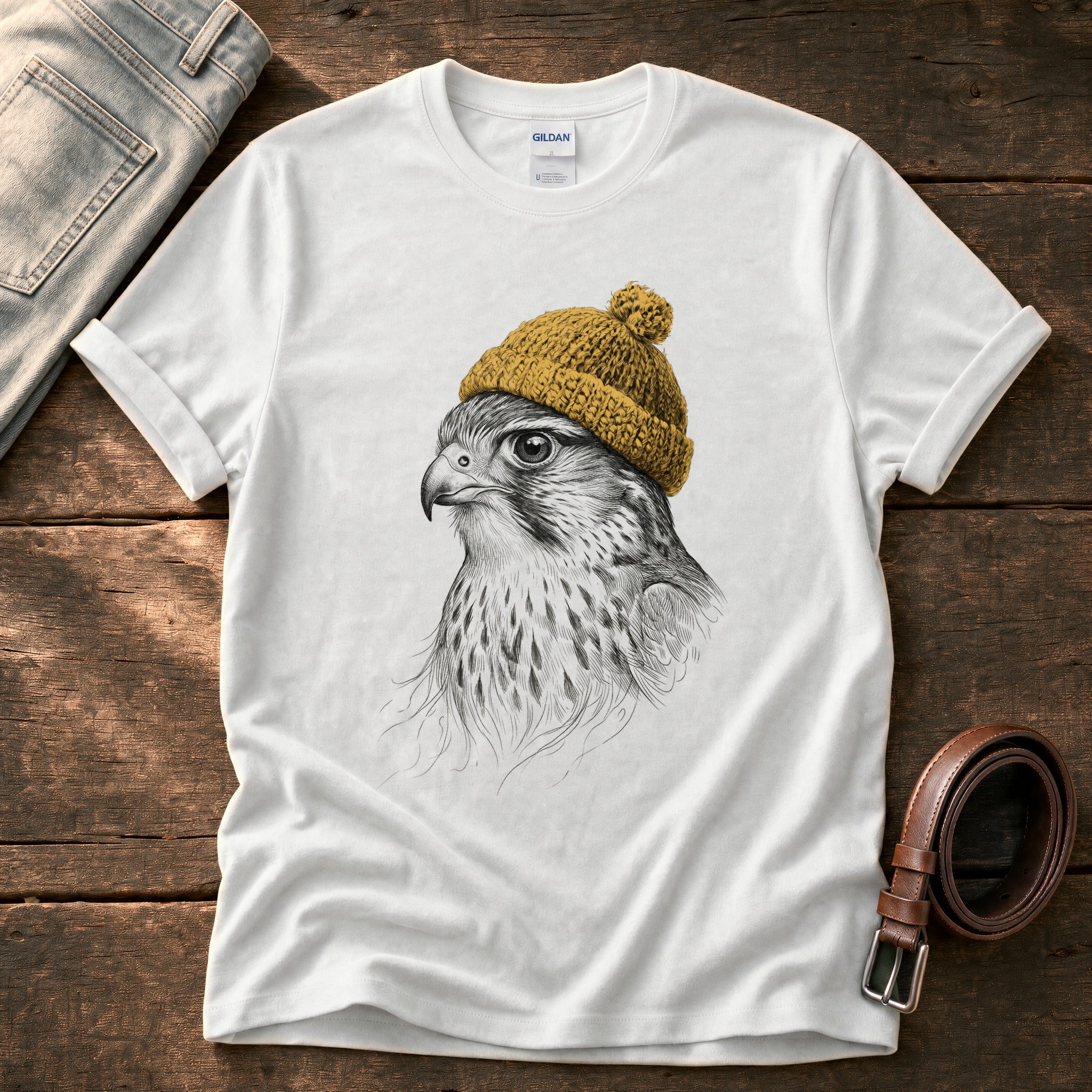 Hawk Sketch 6 — White Comfort Colors tee