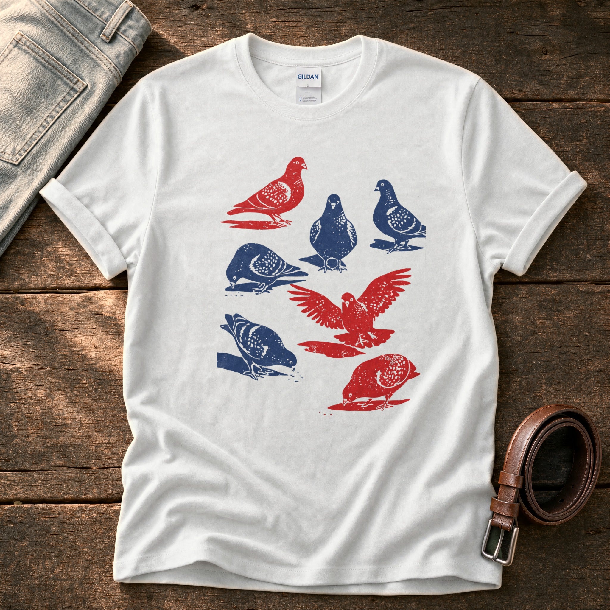 Pigeon Flock 67 — White Comfort Colors tee