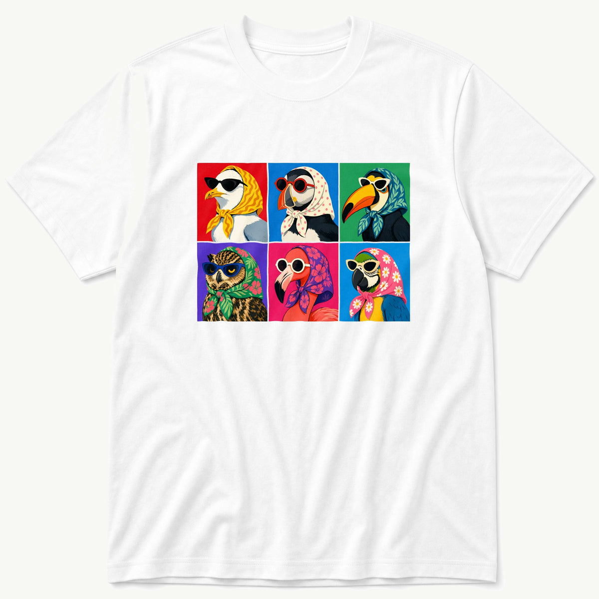 Pop Art Birds 4 — White T-Shirt