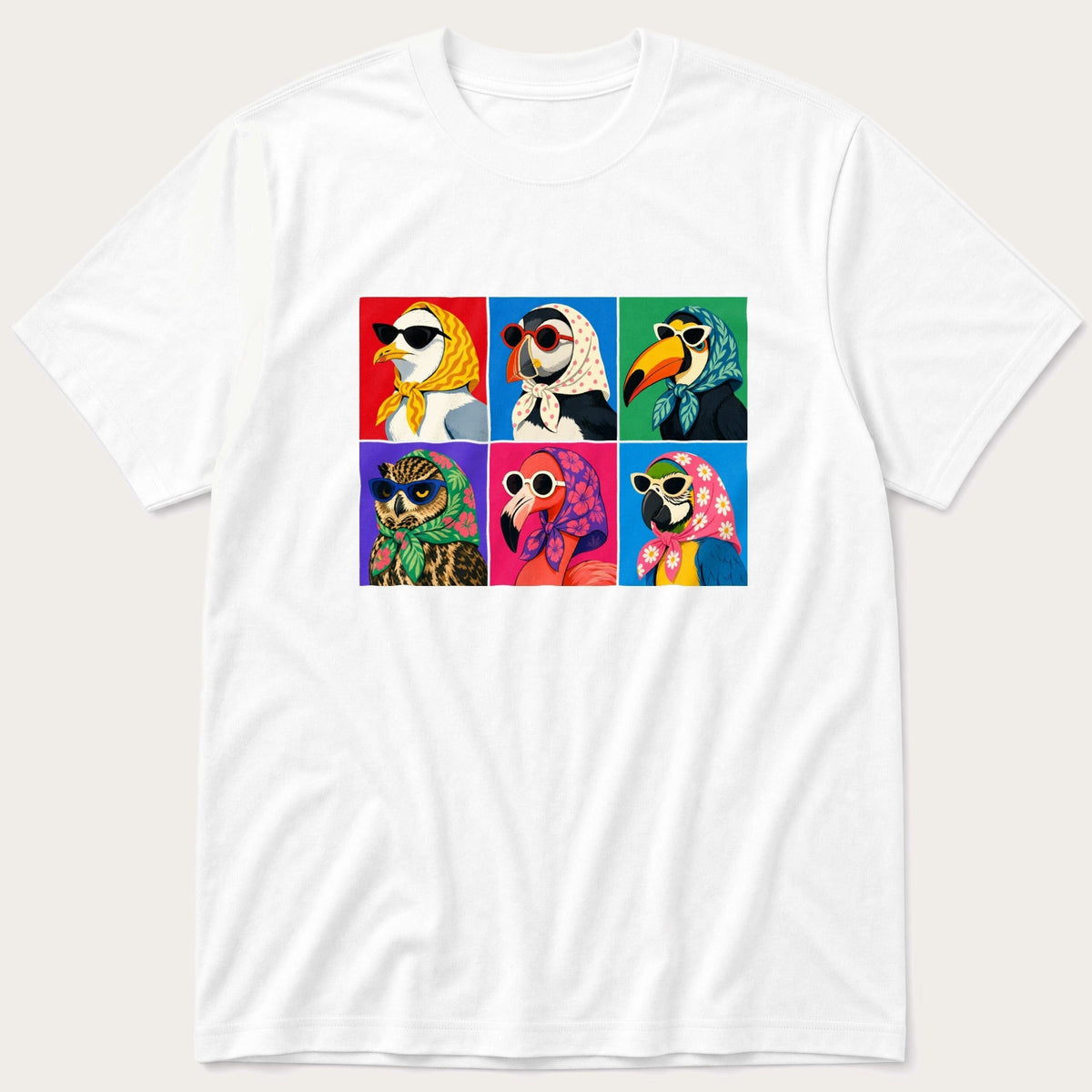 Pop Art Birds 4 — White T-Shirt