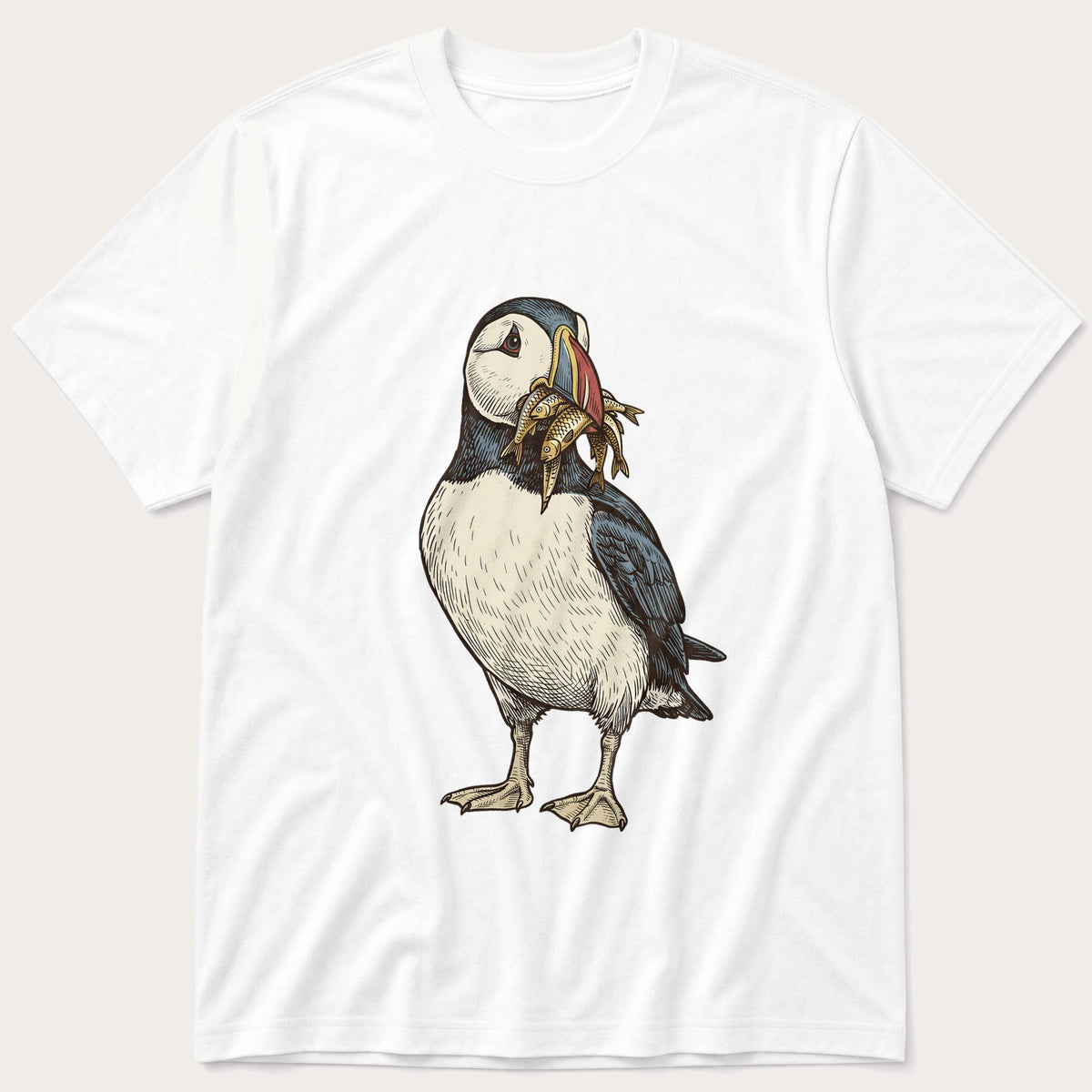 Puffin And Fish 12 — White T-Shirt