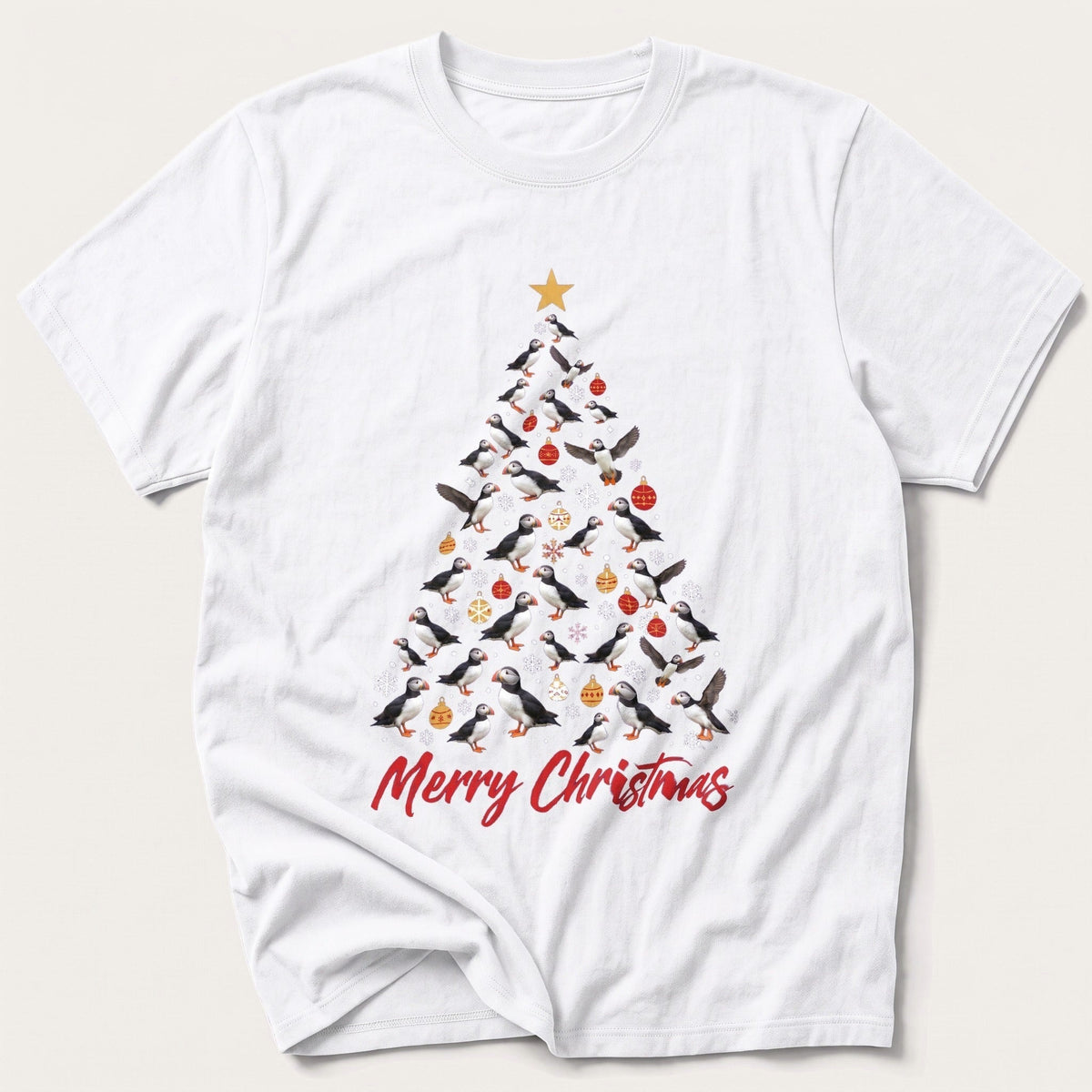Puffin Christmas Tree — White T-Shirt