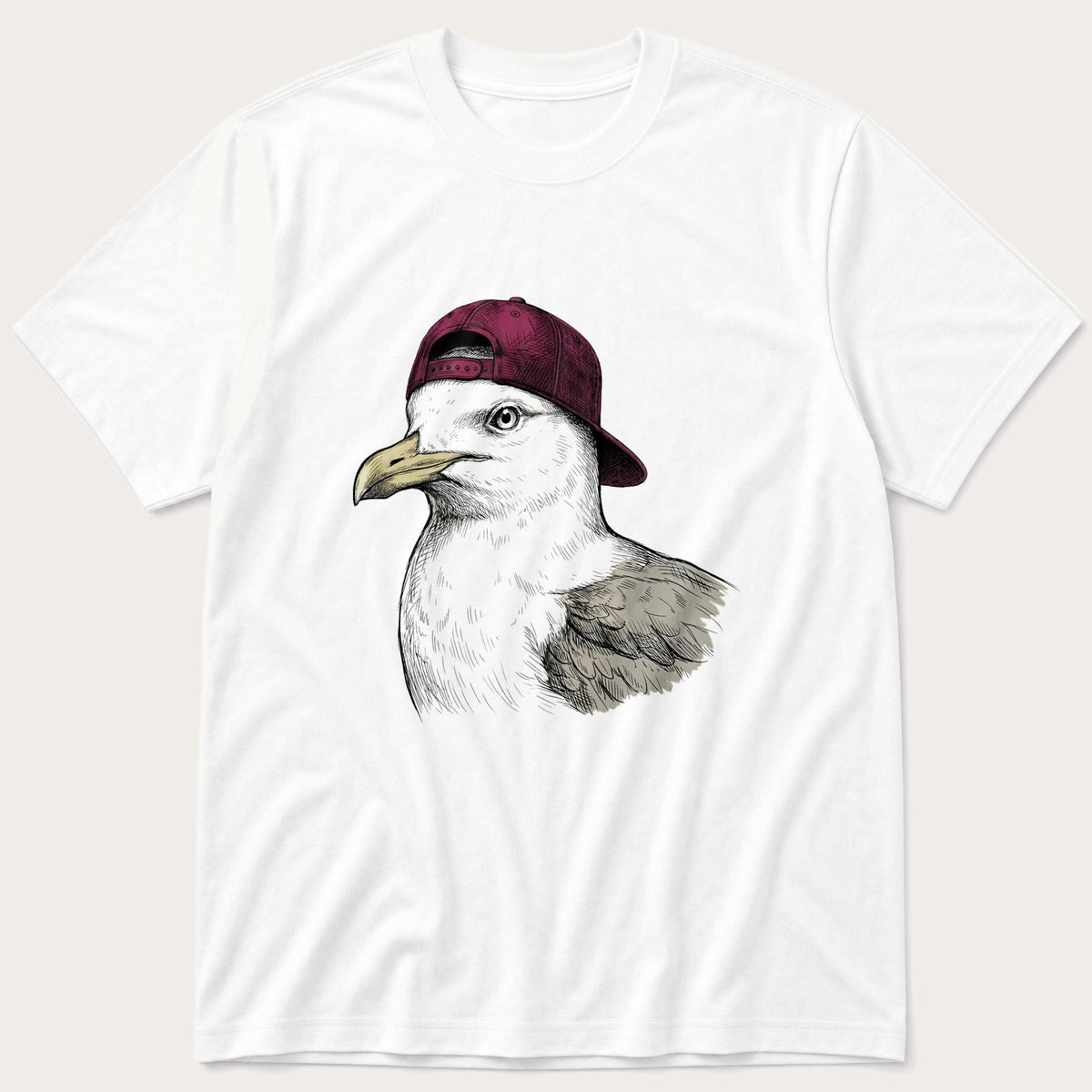 Seagull With Cap 12 — White T-Shirt