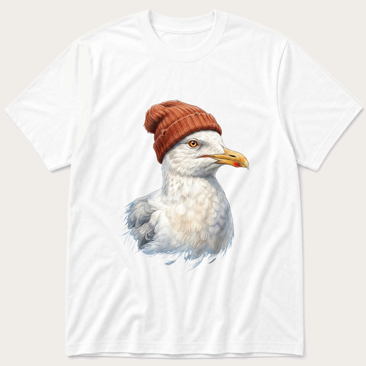 Seagull Wool Hat 1 — White T-Shirt