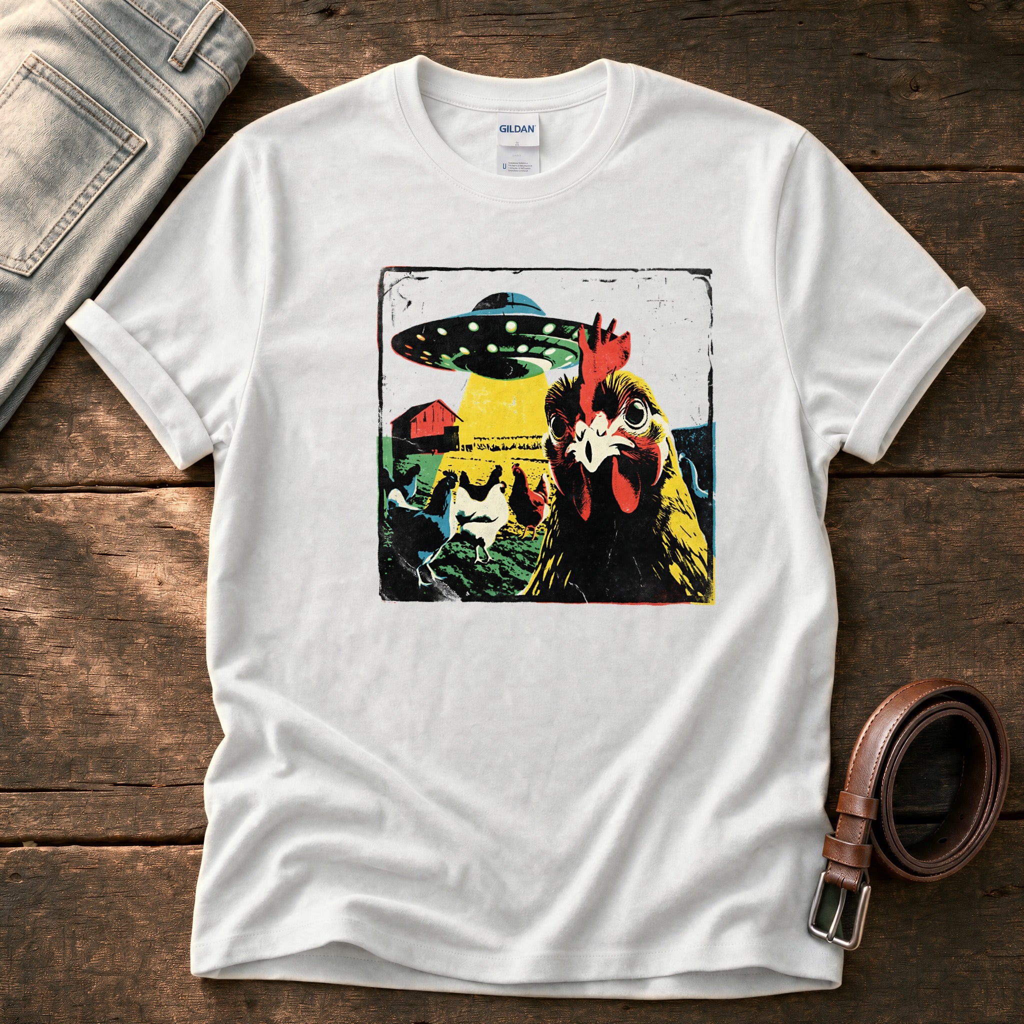 Spaceship Chicken 22 — White Comfort Colors tee