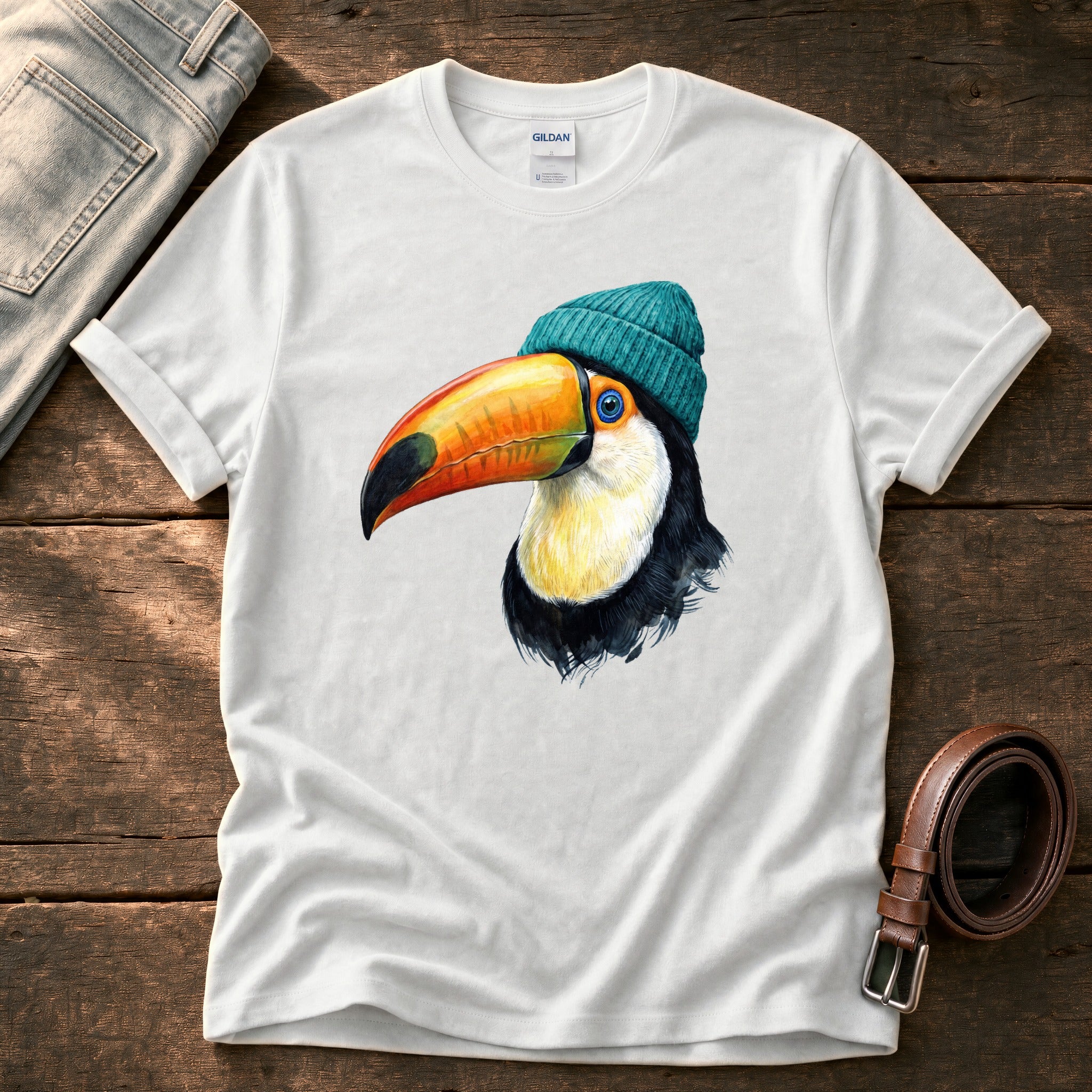 Toucan Beanie 33 — White Comfort Colors tee
