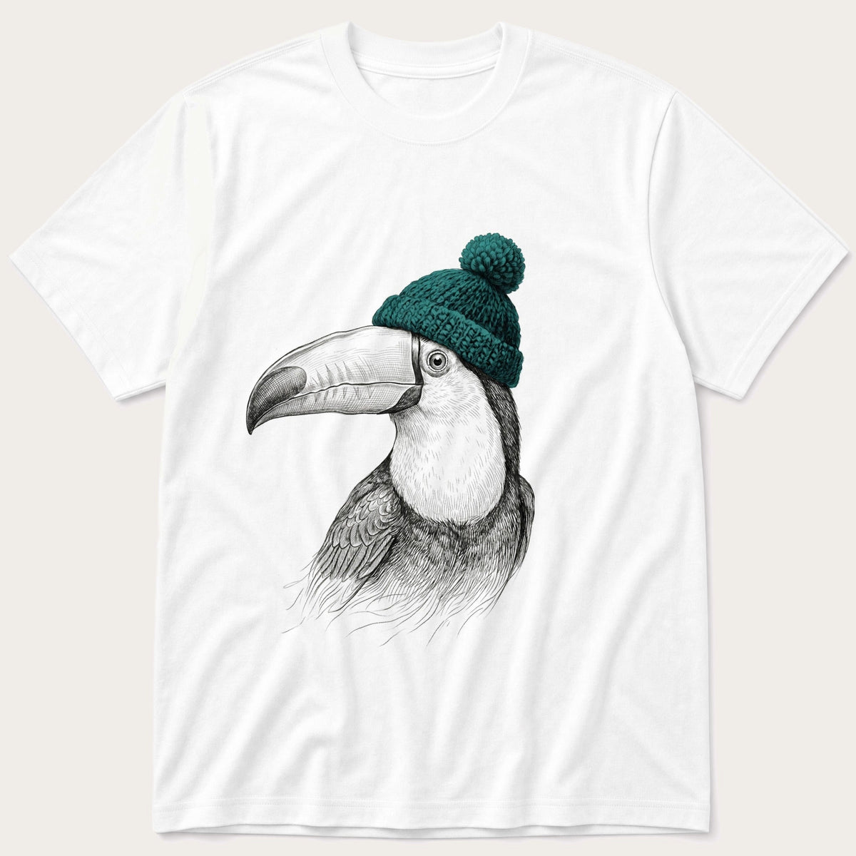 Toucan Wool Hat 4 — White T-Shirt