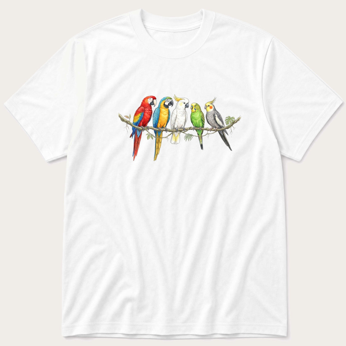 Tropic Birds On Branch — White T-Shirt