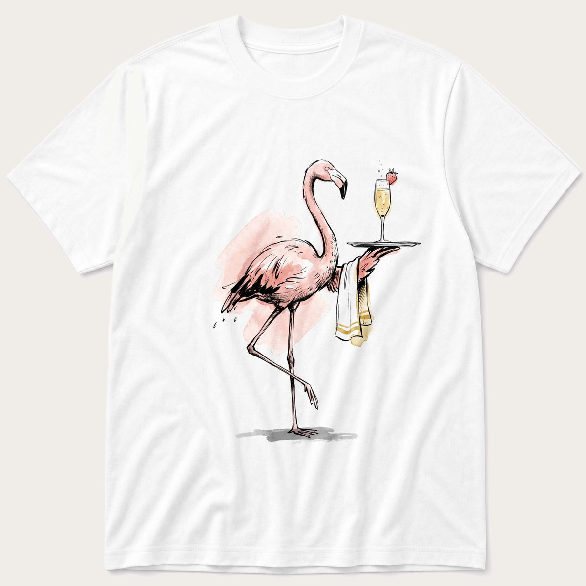Waiter Flamingo — White T-Shirt