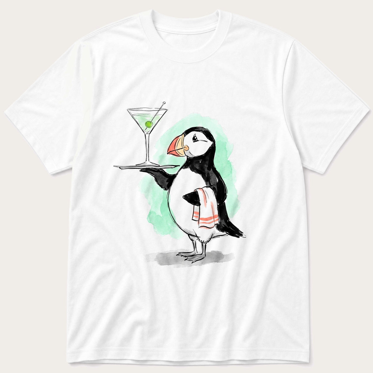 Waiter Puffin — White T-Shirt